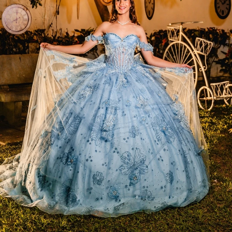 Sky Blue Shiny Ball Gown Quinceanera Dresses Sequin Applique Lace Beading Crystal Bow Tull Corset Off Shoulder Sweet 16 Dress
Sky Blue Shiny Ball Gown Quinceanera Dresses Sequin Applique Lace Beading Crystal Bow Tull Corset Off Shoulder Sweet 16 Dress