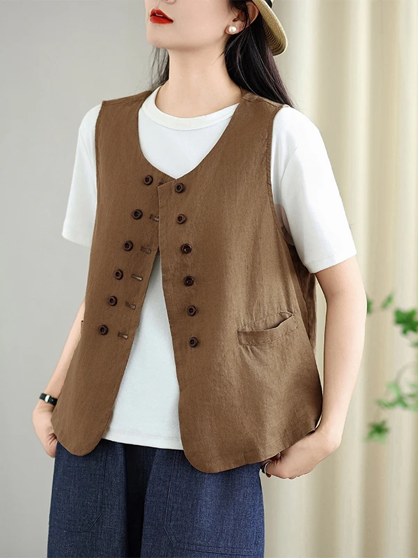 Retro Wa Han Hemp Vest Loose round Ne Single Button Svel Top Women's plus Size Casual Wear Summer Season Color
Retro Wa Han Hemp Vest Loose round Ne Single Button Svel Top Women's plus Size Casual Wear Summer Season Color