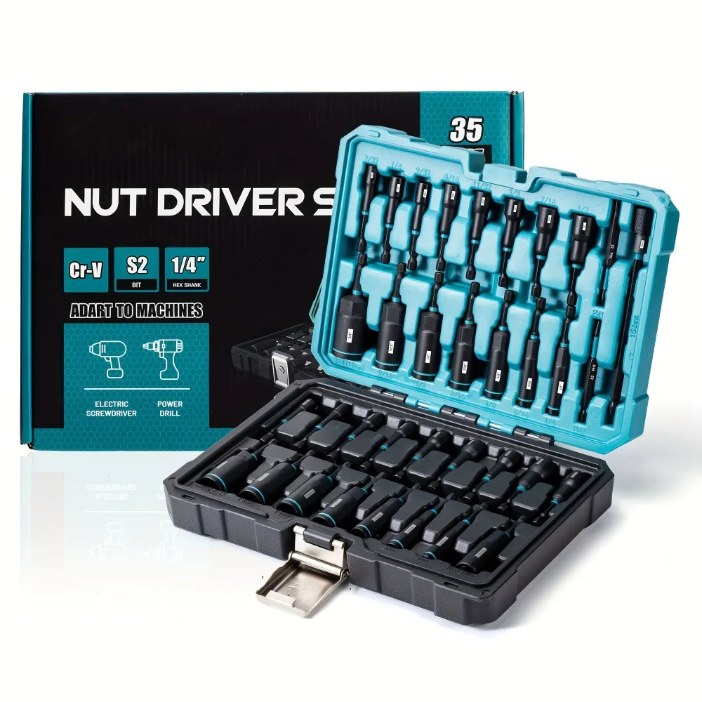 35pcs Magnetic Deep Nut Driver Set, Impact Socket Set 1/2", 1/4", 3/8" Etc,Metric SAE Impact Sockets with Quick-Release Holder
35pcs Magnetic Deep Nut Driver Set, Impact Socket Set 1/2", 1/4", 3/8" Etc,Metric SAE Impact Sockets with Quick-Release Holder