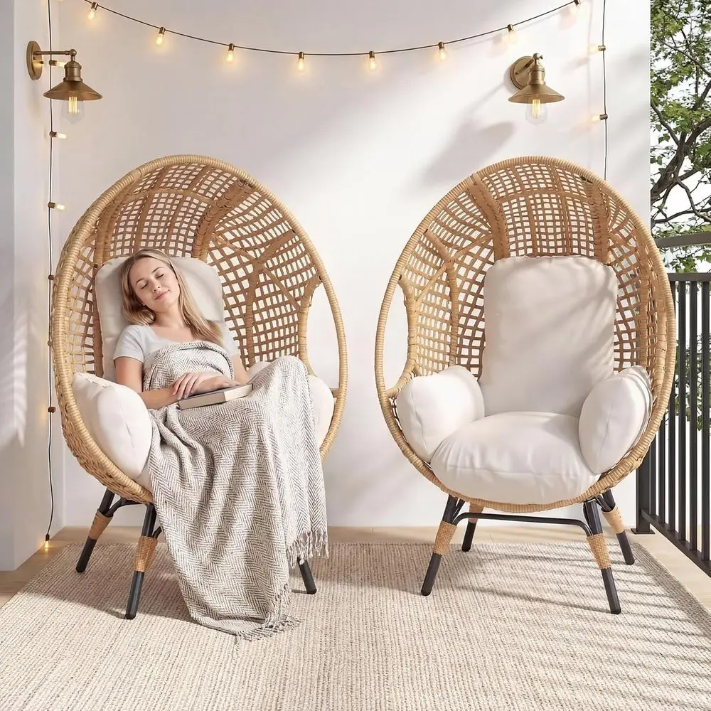Double Set Indoor/Outdoor Wicker Egg Chairs with Cushion for Patio, Living Room, Balcony, or Backyard (Beige-Grid)
Double Set Indoor/Outdoor Wicker Egg Chairs with Cushion for Patio, Living Room, Balcony, or Backyard (Beige-Grid)