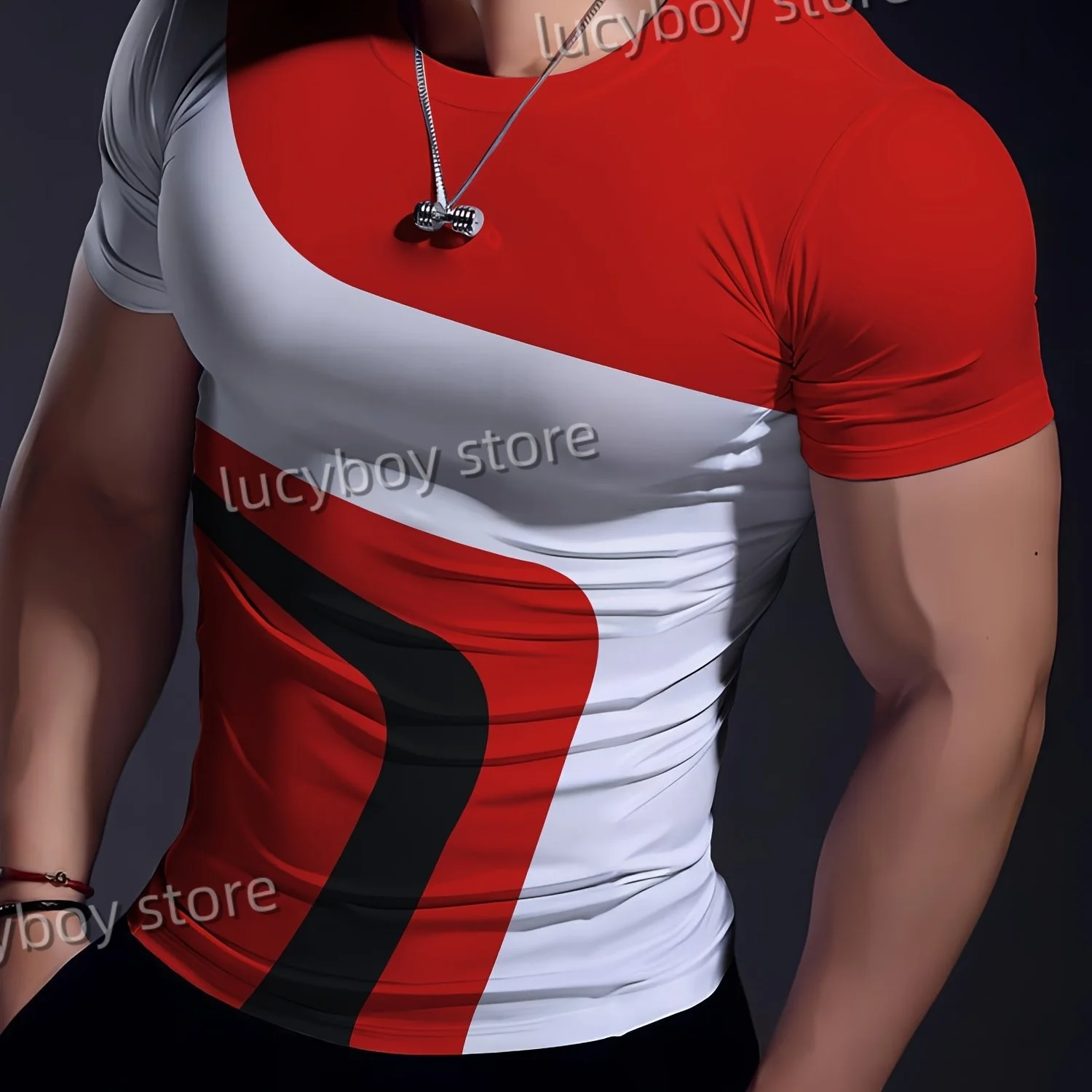 Mens Gym Muscle Training T Shirt Red Stripe Print Sports Jogging Short Sleeve Tees Quick Drying Running Men Oversized Clothing
Mens Gym Muscle Training T Shirt Red Stripe Print Sports Jogging Short Sleeve Tees Quick Drying Running Men Oversized Clothing