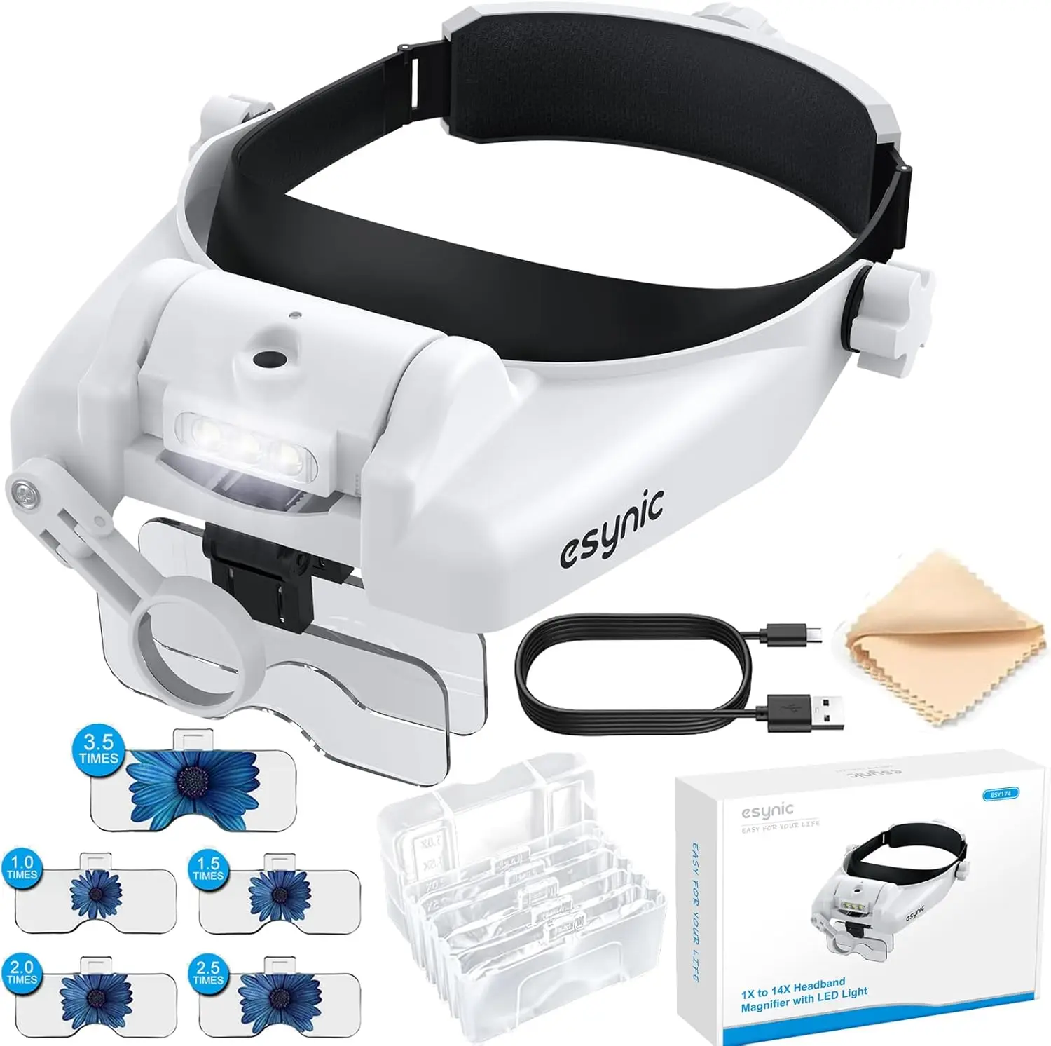 Лупа eSynic Head Magnifier, 1X-14X, 5 линз, 3 светодиода, перезаряжаемая, для поделок/чтения
Лупа eSynic Head Magnifier, 1X-14X, 5 линз, 3 светодиода, перезаряжаемая, для поделок/чтения