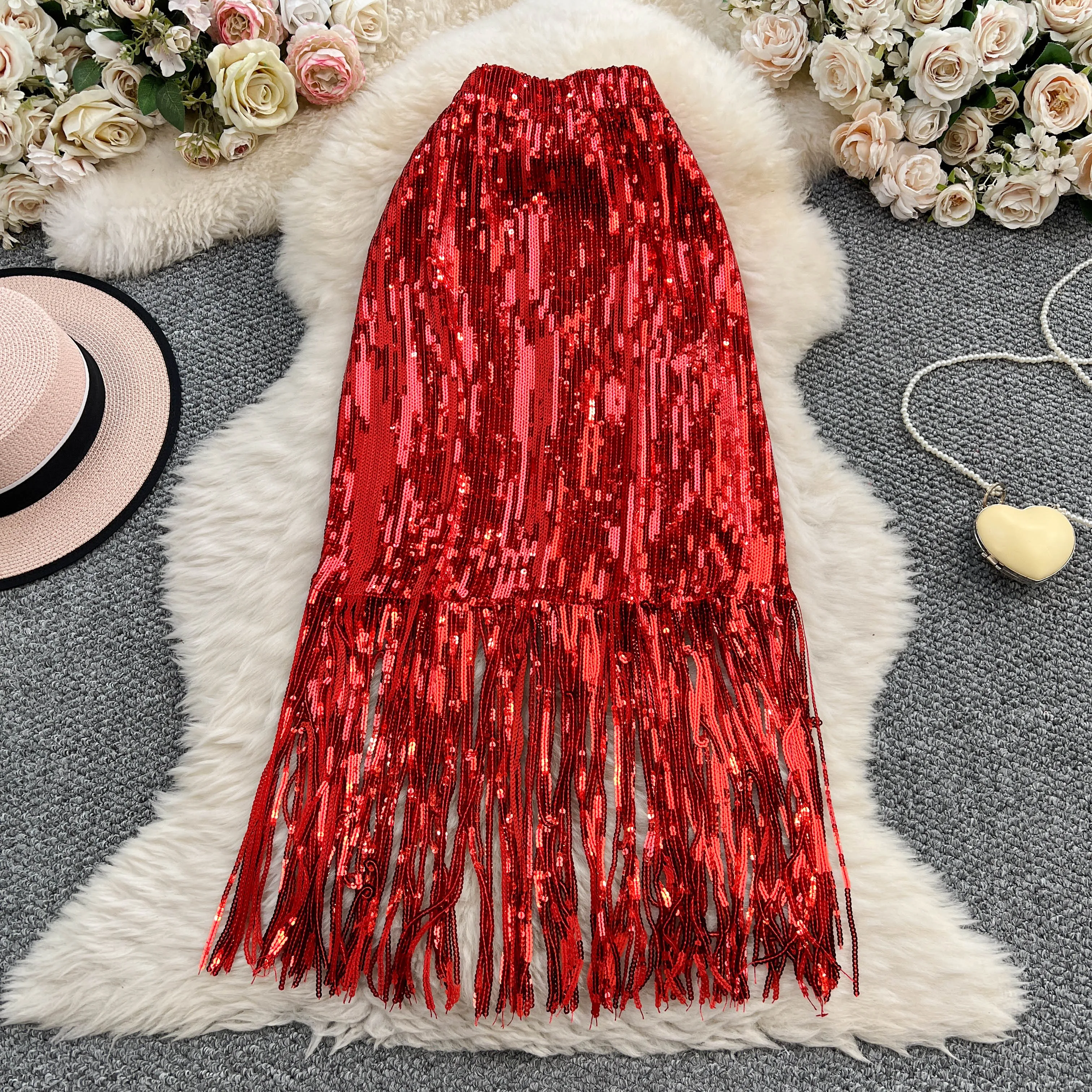 Women Chic Sequin tassel glitter Skirt High Waist Elegant Korean Fashion A-line Skirt Casual Summer Clothing
Women Chic Sequin tassel glitter Skirt High Waist Elegant Korean Fashion A-line Skirt Casual Summer Clothing