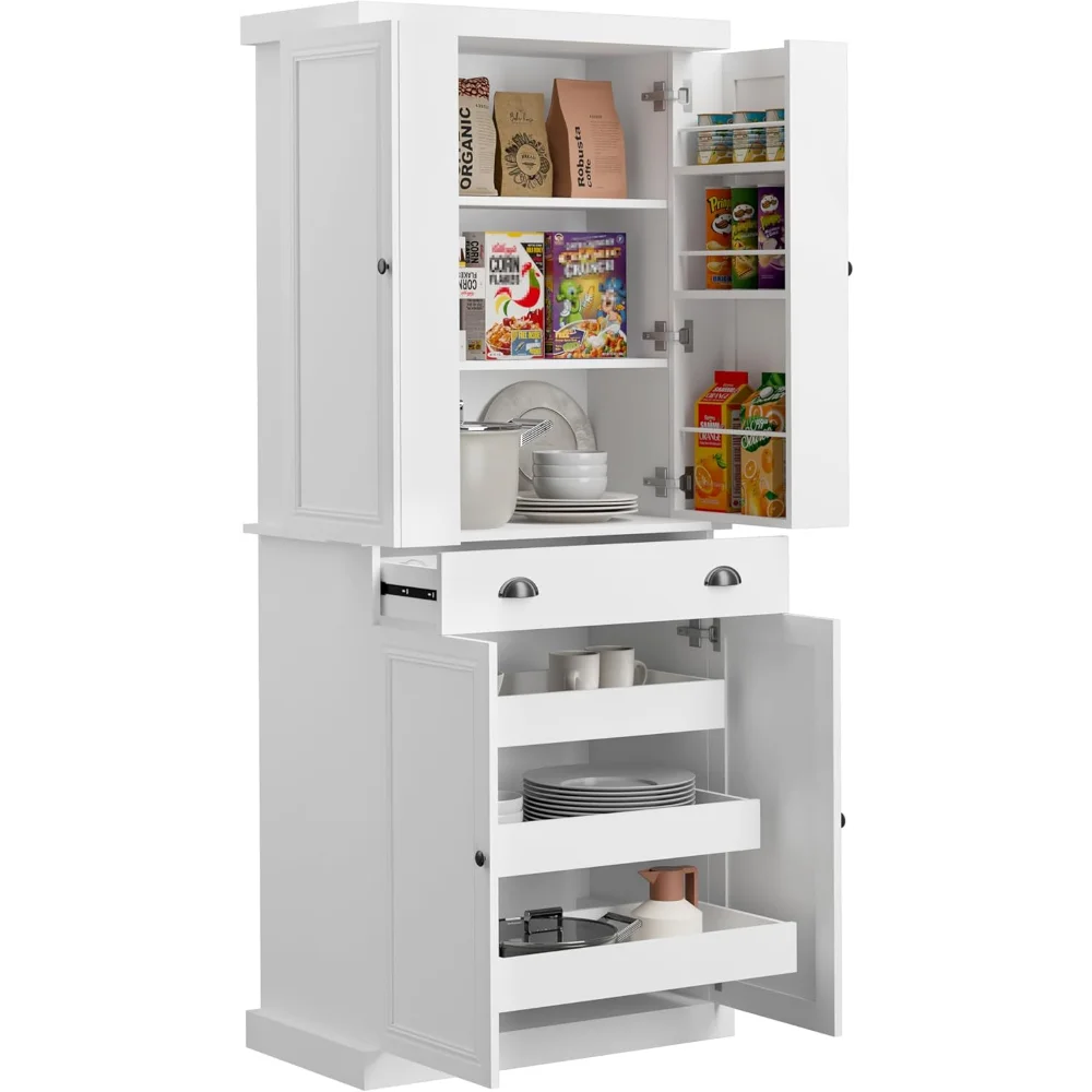 72.4" Kitchen Pantry Cabinet, Tall Storage Cabinet with Pull-Out Shelf Board and Drawer, Freestanding Cupboar
72.4" Kitchen Pantry Cabinet, Tall Storage Cabinet with Pull-Out Shelf Board and Drawer, Freestanding Cupboar