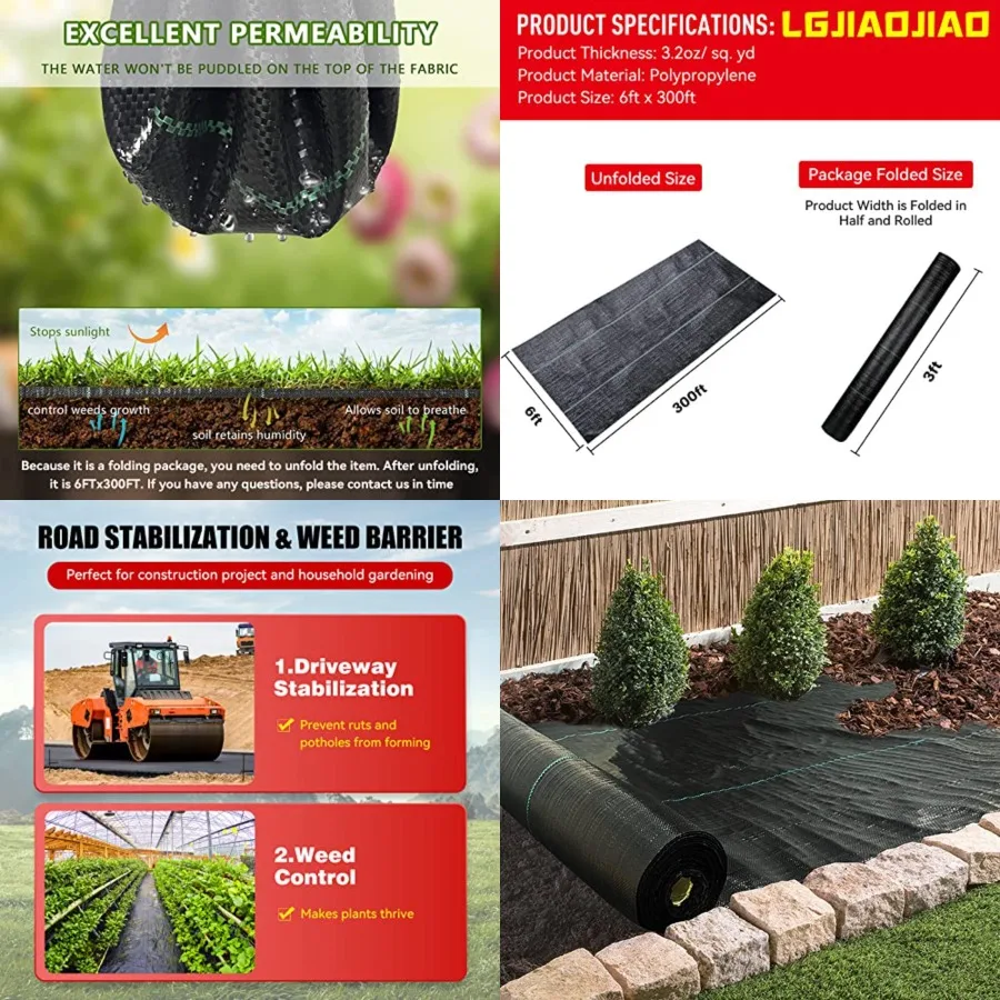 Weed Barrier Landscape Fabric Heavy Duty, Weed Block Gardening Ground Cover Mat, Weed Control Garden Cloth, Woven Geotextile Fa
Weed Barrier Landscape Fabric Heavy Duty, Weed Block Gardening Ground Cover Mat, Weed Control Garden Cloth, Woven Geotextile Fa
