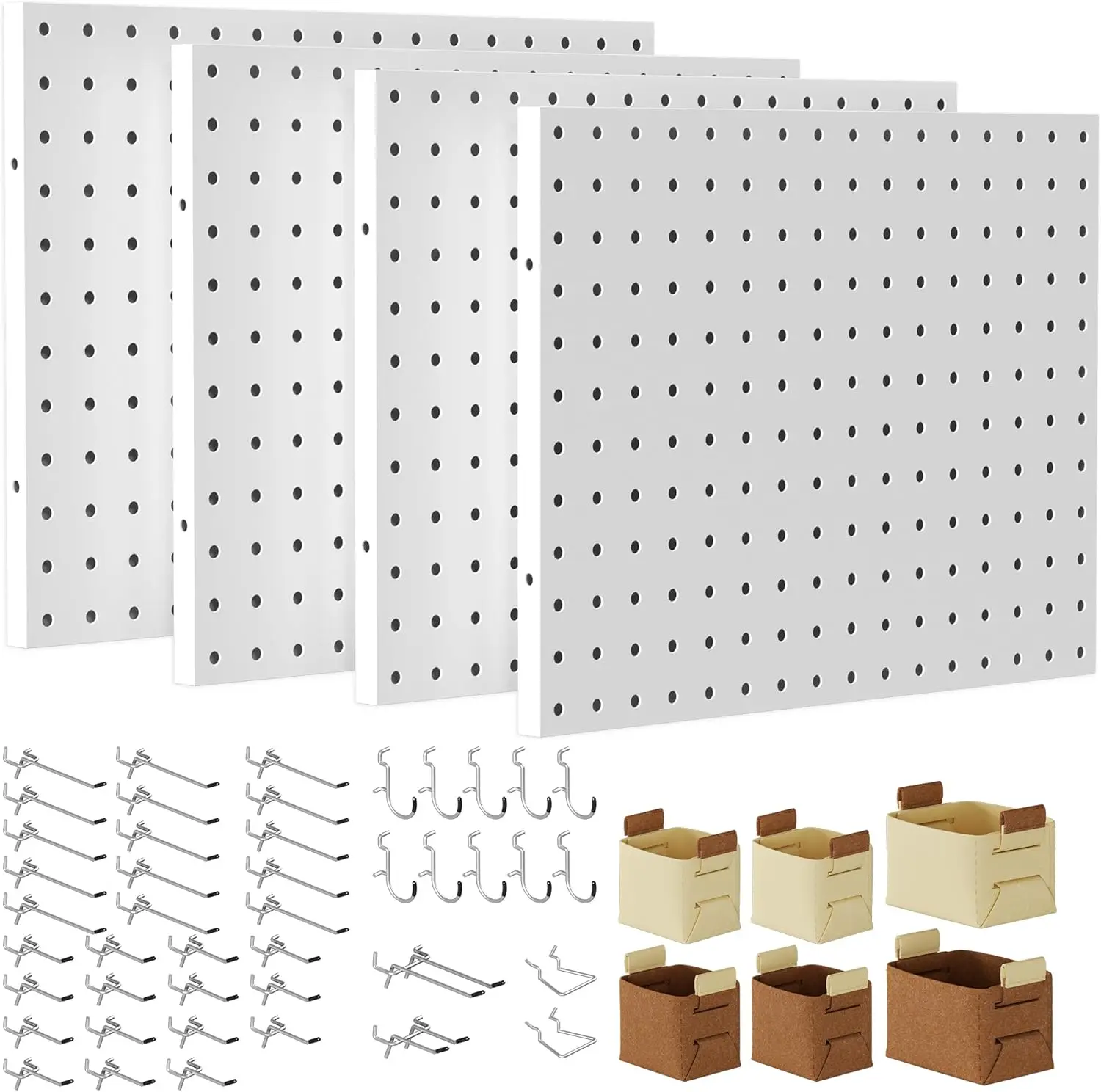 4-Pack White Pegboard Panels with 50 Hooks and Baskets, Metal Wall Organizer for Office, Craft Room, Garage
4-Pack White Pegboard Panels with 50 Hooks and Baskets, Metal Wall Organizer for Office, Craft Room, Garage