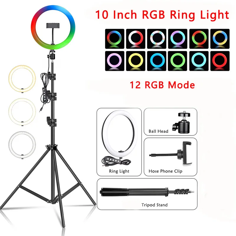 10 Inch RGB Selfie Ring Light With Tripod LED Ring Lamp For Phone Youtube Video Live Photography Lamp Hoop Ring Lights
10 Inch RGB Selfie Ring Light With Tripod LED Ring Lamp For Phone Youtube Video Live Photography Lamp Hoop Ring Lights