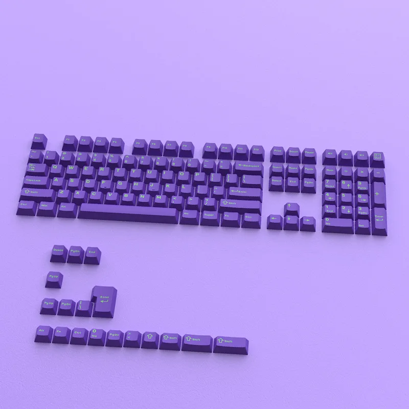 Purple keycap PBT material is engraved small, full set of 126 keys, original height two-color
Purple keycap PBT material is engraved small, full set of 126 keys, original height two-color