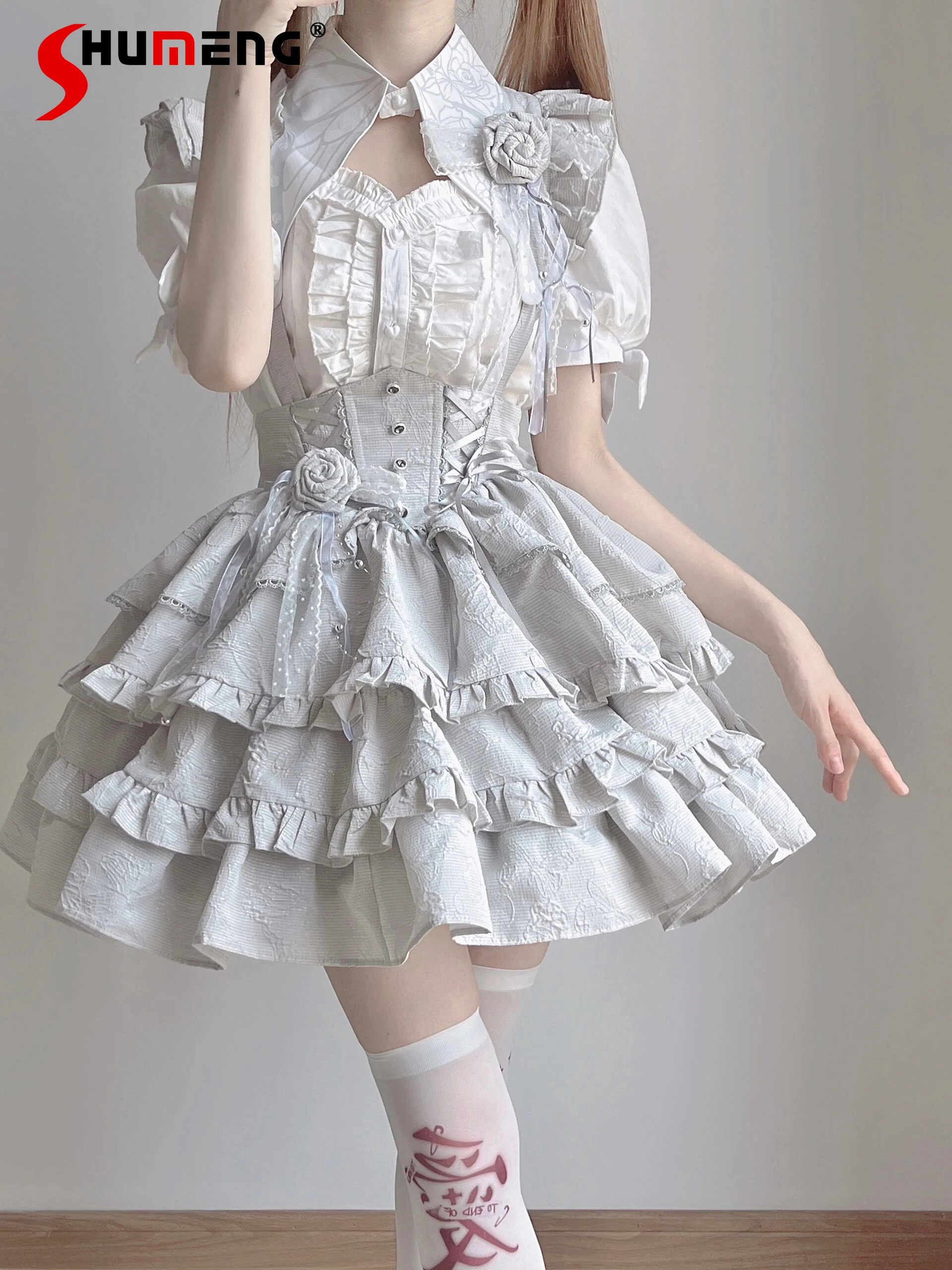 Japanese Gothic Sweet Cute Lolita Skirt Sets 3D Flowers Lace-up Sk Lo Short Skirts Bubble Sleeve Inner Shirt Two-piece Set Women
Japanese Gothic Sweet Cute Lolita Skirt Sets 3D Flowers Lace-up Sk Lo Short Skirts Bubble Sleeve Inner Shirt Two-piece Set Women