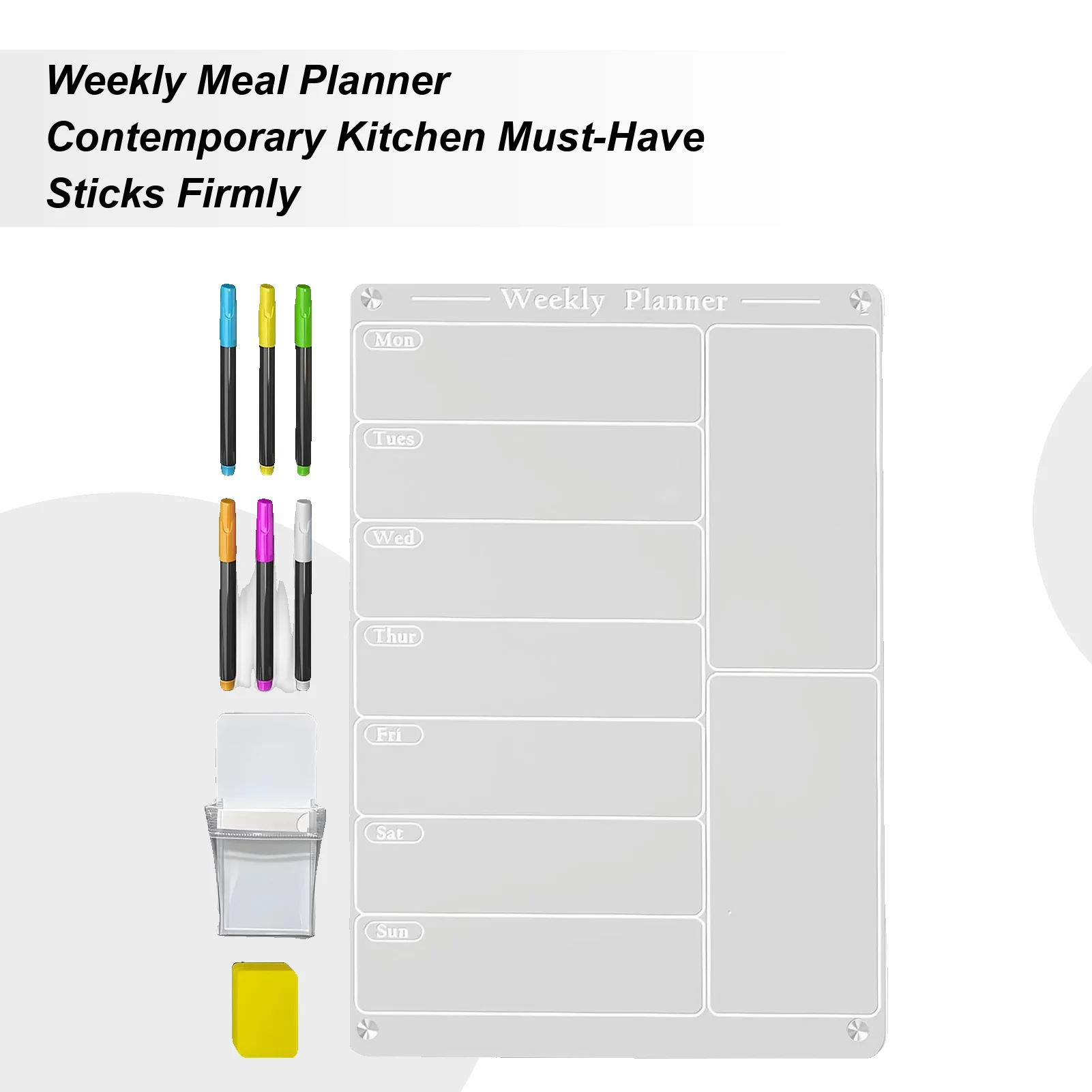Магнитный еженедельный календарь для холодильника, еженедельная доска для сухого стирания, многоразовая акриловая доска с держателем для ручек, 6 маркерів для
Магнитный еженедельный календарь для холодильника, еженедельная доска для сухого стирания, многоразовая акриловая доска с держателем для ручек, 6 маркерів для