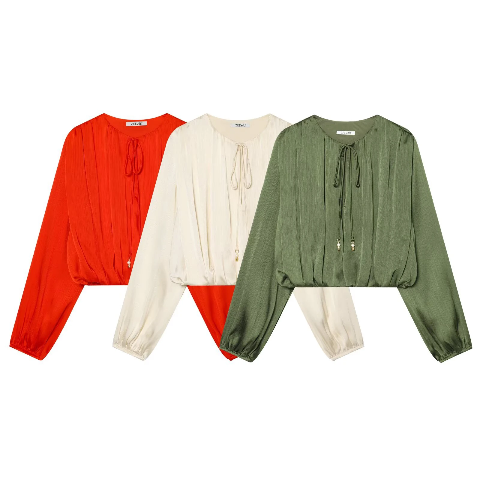 2026 Summer New Long Sleeve Shirt with Loose Lace and Sharp Neck Silk Satin Texture Balloon Version Top
2026 Summer New Long Sleeve Shirt with Loose Lace and Sharp Neck Silk Satin Texture Balloon Version Top