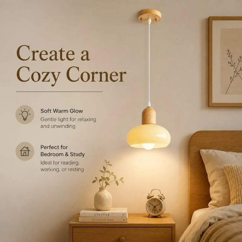 Nordic Wood Glass Pendant Light Cream Style Small Hanging Lamp for Bedroom Bedside Dining Room Bar Cafe Homestay Ceiling Lamp
Nordic Wood Glass Pendant Light Cream Style Small Hanging Lamp for Bedroom Bedside Dining Room Bar Cafe Homestay Ceiling Lamp