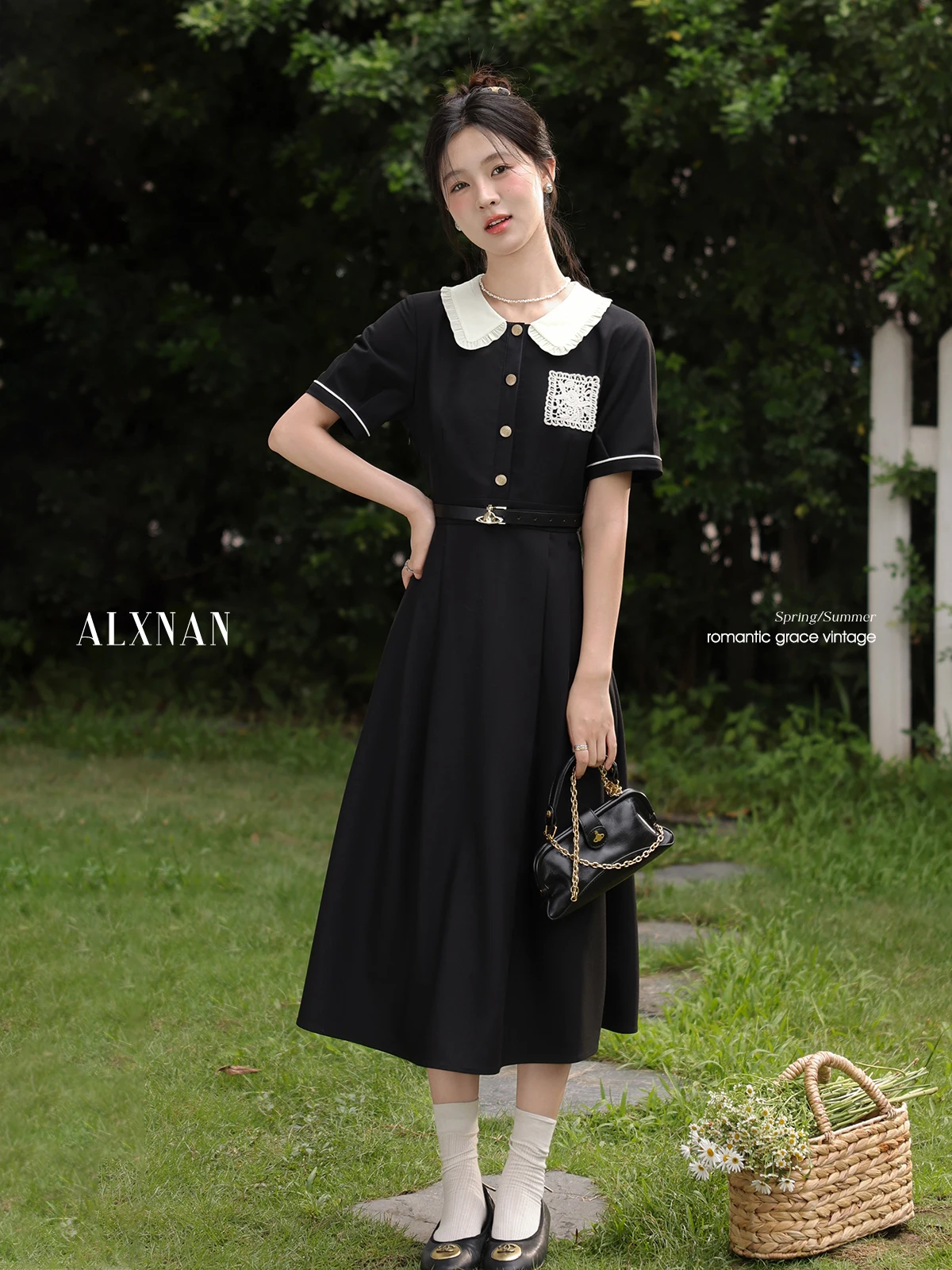 ALXNAN Women's Black Long Dress Doll Neck Block Color Office Lady Dress 2025 Summer Elegant Casual Short Sleeve Clothing L56086
ALXNAN Women's Black Long Dress Doll Neck Block Color Office Lady Dress 2025 Summer Elegant Casual Short Sleeve Clothing L56086