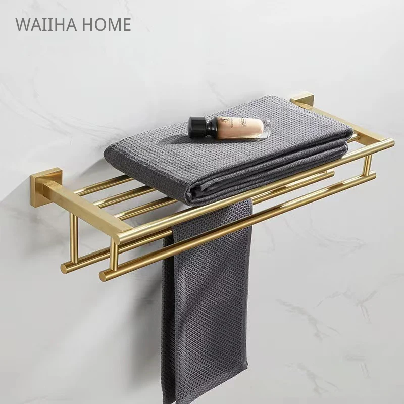 Stainless Steel Bathroom Towel Holder Rack Brushed Gold Double Hanger Bar Bath Toilet Storage Shelf Hotel Bathroom Accessories
Stainless Steel Bathroom Towel Holder Rack Brushed Gold Double Hanger Bar Bath Toilet Storage Shelf Hotel Bathroom Accessories