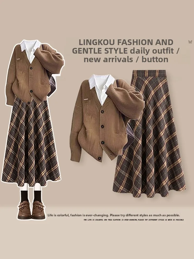 Retro Knitted Set Women's Bottoming Shirt And Checkered Skirt Three-Piece Set Large Size Autumn Winter Fashion Ensemble
Retro Knitted Set Women's Bottoming Shirt And Checkered Skirt Three-Piece Set Large Size Autumn Winter Fashion Ensemble