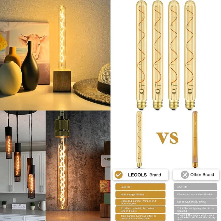 Vintage LED Spiral Filament Bulb T10, 11.8inch Long Tubular Dimmable Edison Light Bulbs, E26 Medium Base, Amber Glass, Warm Whi
Vintage LED Spiral Filament Bulb T10, 11.8inch Long Tubular Dimmable Edison Light Bulbs, E26 Medium Base, Amber Glass, Warm Whi