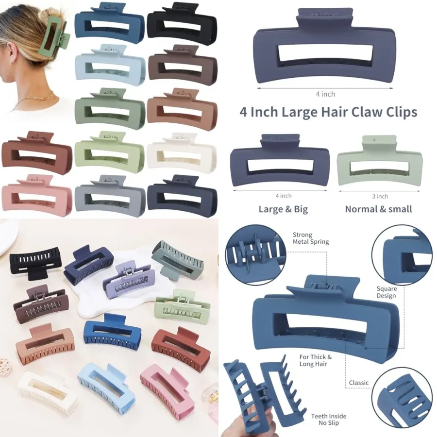 Hair Clip - Claw, 4.1 Inch Extra Large for Thick, Long, Curly Hair, 12 Pcs, 12 Rubber Paint and Plastic Materials, Non-Slip Des
Hair Clip - Claw, 4.1 Inch Extra Large for Thick, Long, Curly Hair, 12 Pcs, 12 Rubber Paint and Plastic Materials, Non-Slip Des