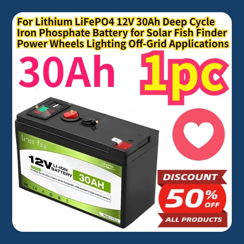 For Lithium LiFePO4 12V 30Ah Deep Cycle Iron Phosphate Battery for Solar Fish Finder Power Wheels Lighting Off-Grid Applications
For Lithium LiFePO4 12V 30Ah Deep Cycle Iron Phosphate Battery for Solar Fish Finder Power Wheels Lighting Off-Grid Applications