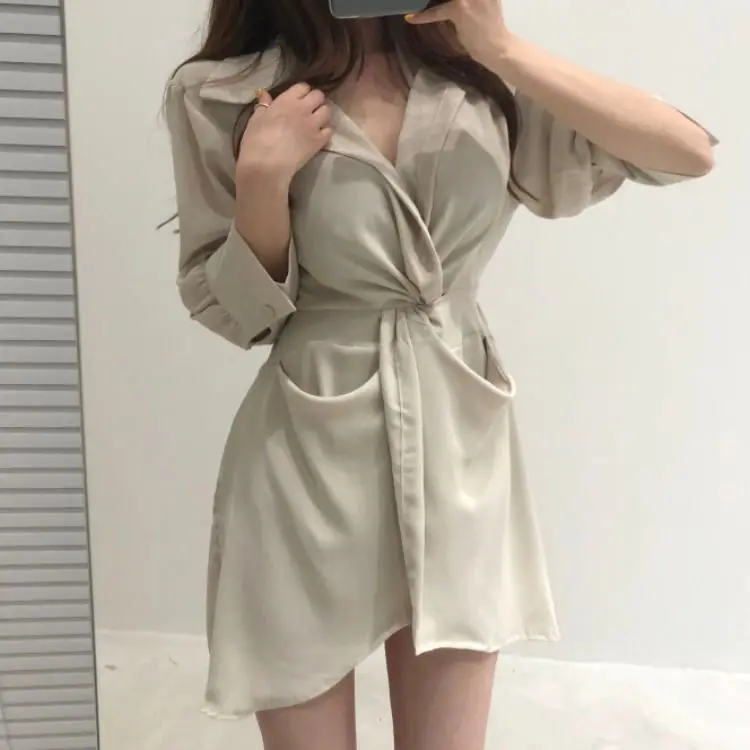 Chic Light Mature Long Sve Collar Asymmetrical Hem High Waist Slim Fit Korean Sle Women's Dr for Ci Walk
Chic Light Mature Long Sve Collar Asymmetrical Hem High Waist Slim Fit Korean Sle Women's Dr for Ci Walk