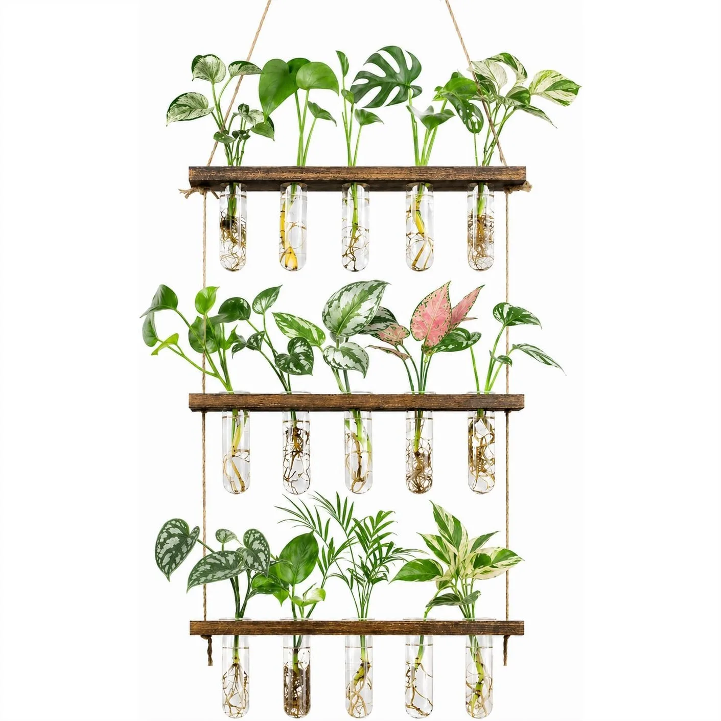 3 Tier Hanging Propagation Station with 15 Glass Test Tubes, Planter for Hydroponic Cuttings, Window Decor for Plant Lovers
3 Tier Hanging Propagation Station with 15 Glass Test Tubes, Planter for Hydroponic Cuttings, Window Decor for Plant Lovers