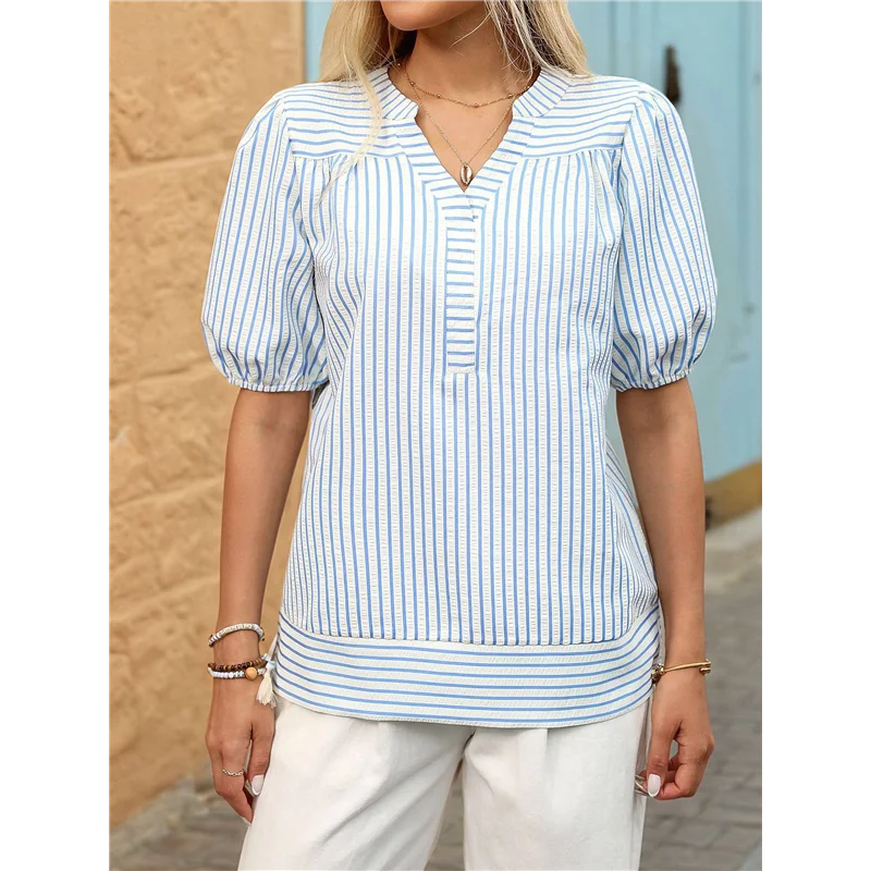 【SEE】Womens Short Puff Sleeve Striped Blouses Top V Neck Loose Fit Casual Summer Work Blouses Striped Shirt
【SEE】Womens Short Puff Sleeve Striped Blouses Top V Neck Loose Fit Casual Summer Work Blouses Striped Shirt