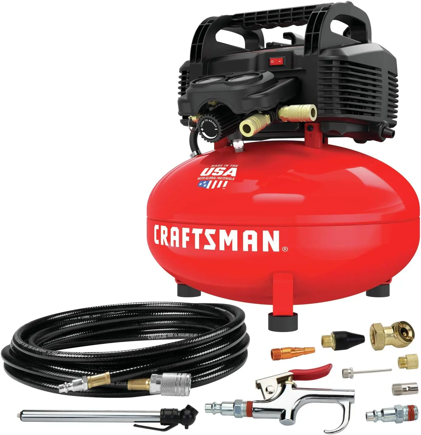 Воздушный компрессор CRAFTSMAN, 6 галлонов, для блинов, без масла, с комплектом аксессуаров 13 шт. (CMEC6150K)
Воздушный компрессор CRAFTSMAN, 6 галлонов, для блинов, без масла, с комплектом аксессуаров 13 шт. (CMEC6150K)