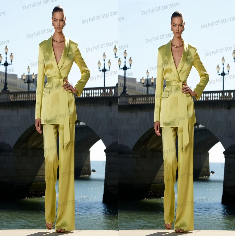 Sexy Satin Women Suit Set 2 Pcs Blazer+Pants Trousers Belted Formal Office Lady Jacket Pocket Wedding Prom Coat Customized
Sexy Satin Women Suit Set 2 Pcs Blazer+Pants Trousers Belted Formal Office Lady Jacket Pocket Wedding Prom Coat Customized