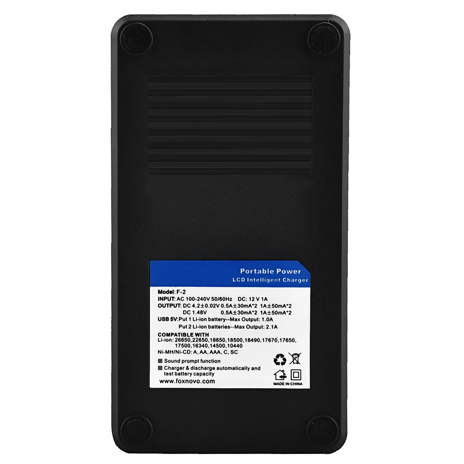 2-Slots Intelligent LCD Foxnovo F-2 Li-Ion - Auto Detection Sound Prompt Capacity Testing USB Output
2-Slots Intelligent LCD Foxnovo F-2 Li-Ion - Auto Detection Sound Prompt Capacity Testing USB Output
