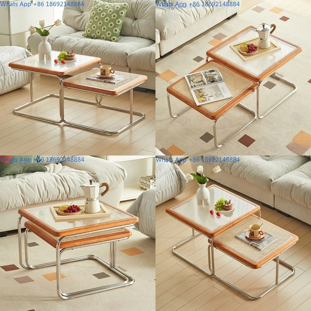 Creative nesting coffee table tempered glass solid wood frame rattan tabletop stainless steel base living room movable side
Creative nesting coffee table tempered glass solid wood frame rattan tabletop stainless steel base living room movable side