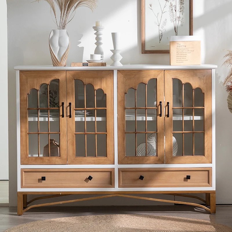 Retro old dining side cabinet shelf glass door low cabinet living room tea multi-functional locker homestay decoration
Retro old dining side cabinet shelf glass door low cabinet living room tea multi-functional locker homestay decoration