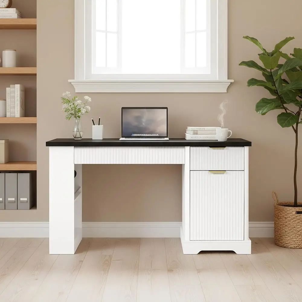 Compact Desk with Storage, 2 Drawers 1 Cabinet, Built-in Shelves, Charging Station, Pegboard Hooks, Gold Handles | Ideal for Stu
Compact Desk with Storage, 2 Drawers 1 Cabinet, Built-in Shelves, Charging Station, Pegboard Hooks, Gold Handles | Ideal for Stu