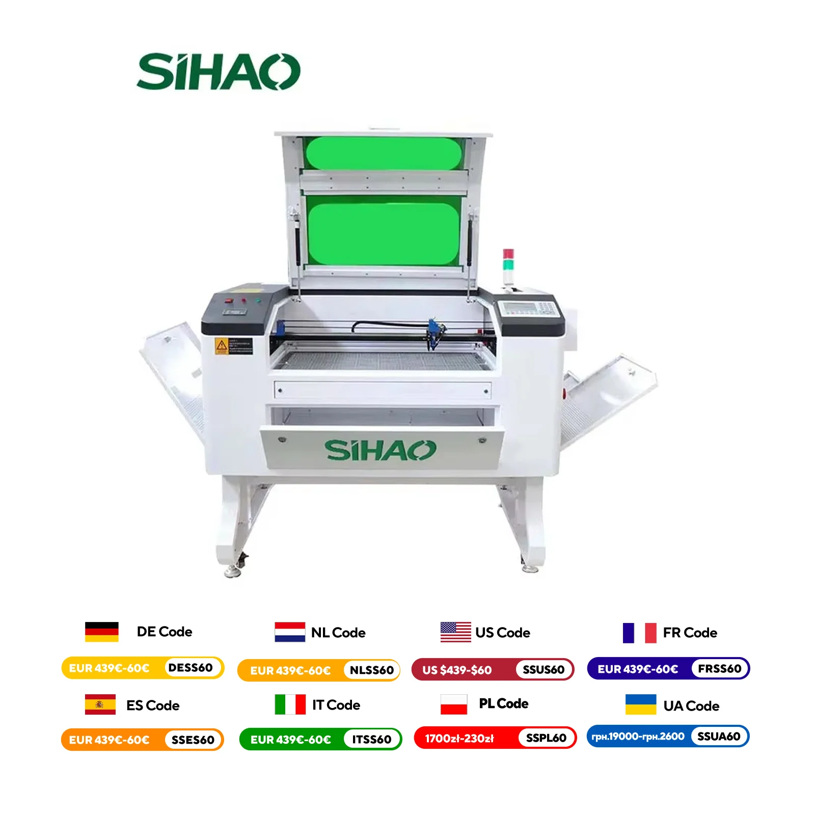 SIHAO 100W CO₂ Laser EngraverLaser Engraving Cutter Machine 700x500mm Work Area,500 mm/s with Pinpoint Accuracy Lightburn
SIHAO 100W CO₂ Laser EngraverLaser Engraving Cutter Machine 700x500mm Work Area,500 mm/s with Pinpoint Accuracy Lightburn