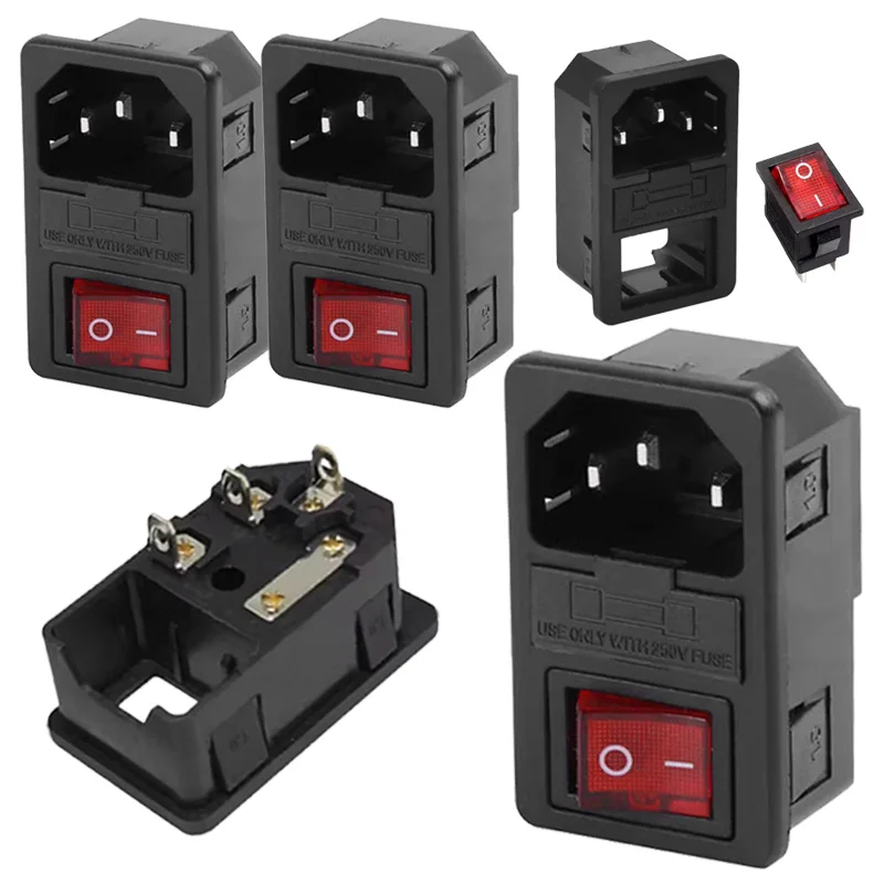 5/20Pcs AC-01 10A Fuse Rocker Switch AC Power Socket ON OFF AC Switches AC01 AC Electrical Connector with Red Lamp 
5/20Pcs AC-01 10A Fuse Rocker Switch AC Power Socket ON OFF AC Switches AC01 AC Electrical Connector with Red Lamp