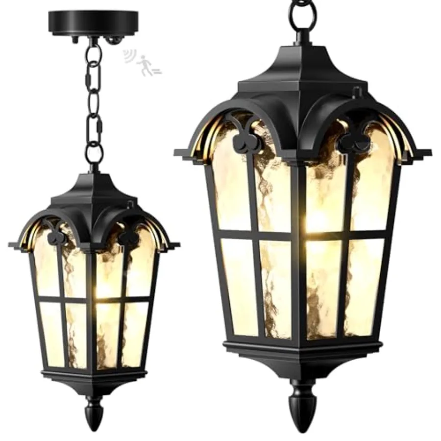 Motion Sensor Outdoor Pendant Light Modern Exterior Hanging Porch Lantern, 15.5" Anti-Rust Aluminum Outside Chandelier Black Ce
Motion Sensor Outdoor Pendant Light Modern Exterior Hanging Porch Lantern, 15.5" Anti-Rust Aluminum Outside Chandelier Black Ce