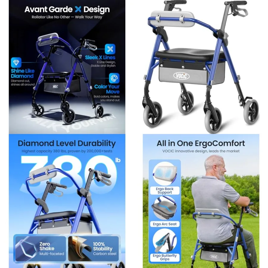 Walkers for Seniors, Z11 Rollator Walker with Seat, Max 380 lbs, Avant Walkers with Ergo Seat and Backrest, Foldable Rollator A
Walkers for Seniors, Z11 Rollator Walker with Seat, Max 380 lbs, Avant Walkers with Ergo Seat and Backrest, Foldable Rollator A
