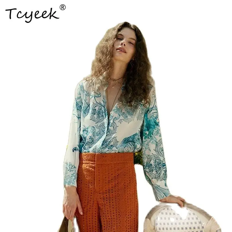 Tcyeek 16MM 100%Real Silk Elegant Shirts For Women, Long Sleeve Printed, Hong Kong Style Commute Blouses, 2024 Spring T42130QC
Tcyeek 16MM 100%Real Silk Elegant Shirts For Women, Long Sleeve Printed, Hong Kong Style Commute Blouses, 2024 Spring T42130QC