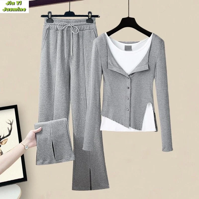 Spring Grey Fake Two Piece Top Bottom Shirt with Split Pants Casual Pants Set 2024 Spring New Women's
Spring Grey Fake Two Piece Top Bottom Shirt with Split Pants Casual Pants Set 2024 Spring New Women's