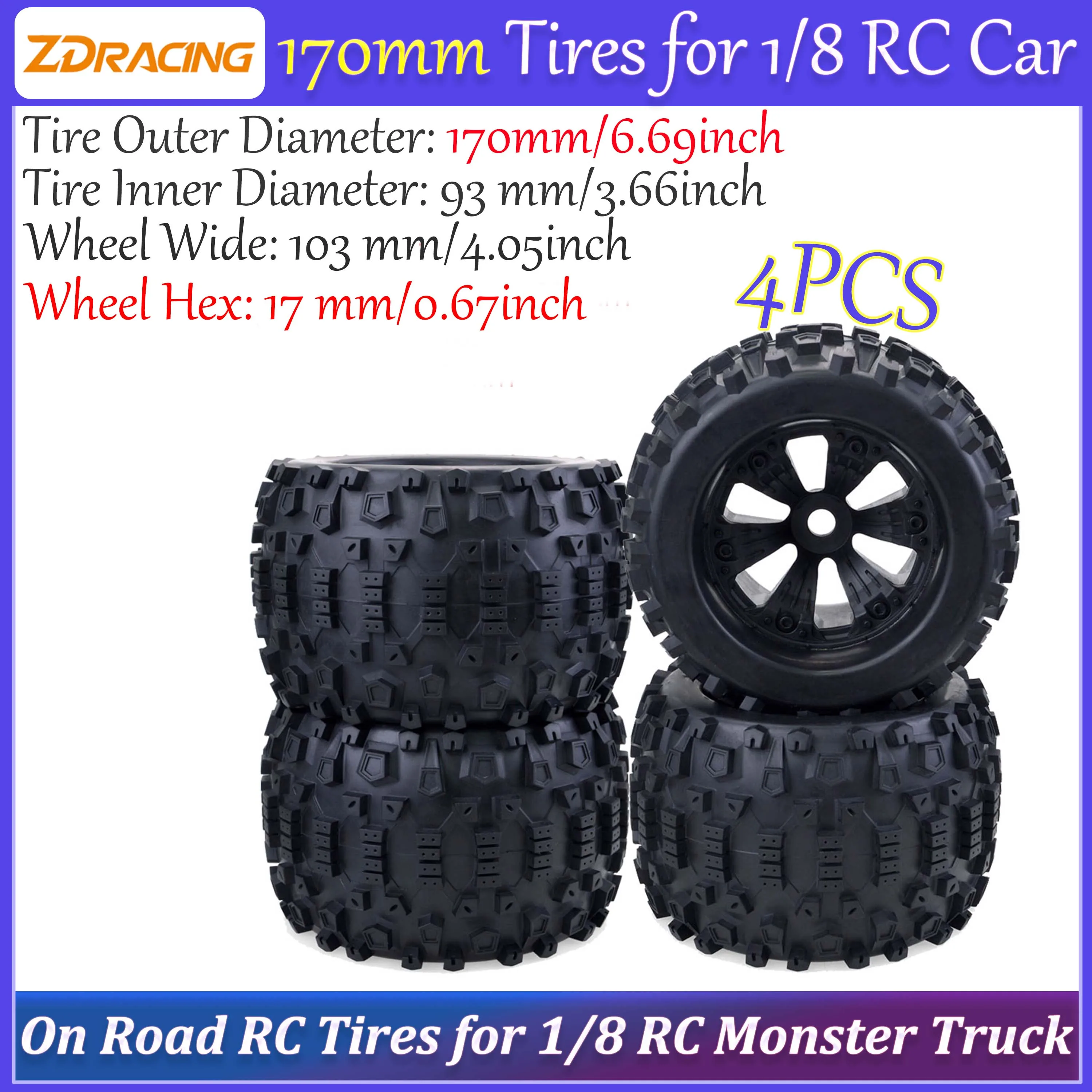 ZD Racing 170mm Monster Truck RC Tires 17mm Hex Wheel Tyre for 1/8 RC Car Buggy Redcat Rovan HPI Savage XL MOUNTED GT FLUX HSP
ZD Racing 170mm Monster Truck RC Tires 17mm Hex Wheel Tyre for 1/8 RC Car Buggy Redcat Rovan HPI Savage XL MOUNTED GT FLUX HSP