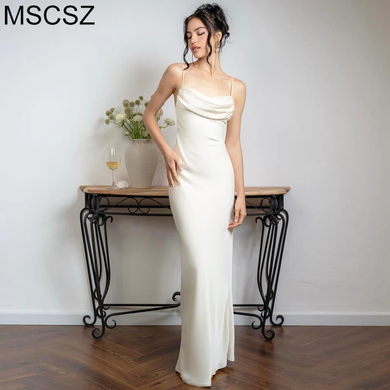 Elegant Woman White Satin Dress Spaghetti Strap Backless Maxi Dress Cowl Neck Sleeveless Party Evening Maxi Dresses
Elegant Woman White Satin Dress Spaghetti Strap Backless Maxi Dress Cowl Neck Sleeveless Party Evening Maxi Dresses