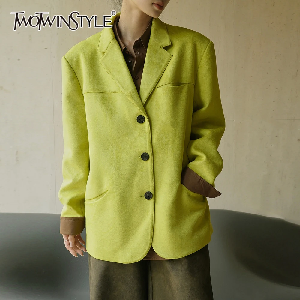 TWOTWINSTYLE Solid Patchwork Button Blazers For Women Lapel Long Sleeve Temperament Loose Coats Female Fashion Style Fashion New
TWOTWINSTYLE Solid Patchwork Button Blazers For Women Lapel Long Sleeve Temperament Loose Coats Female Fashion Style Fashion New