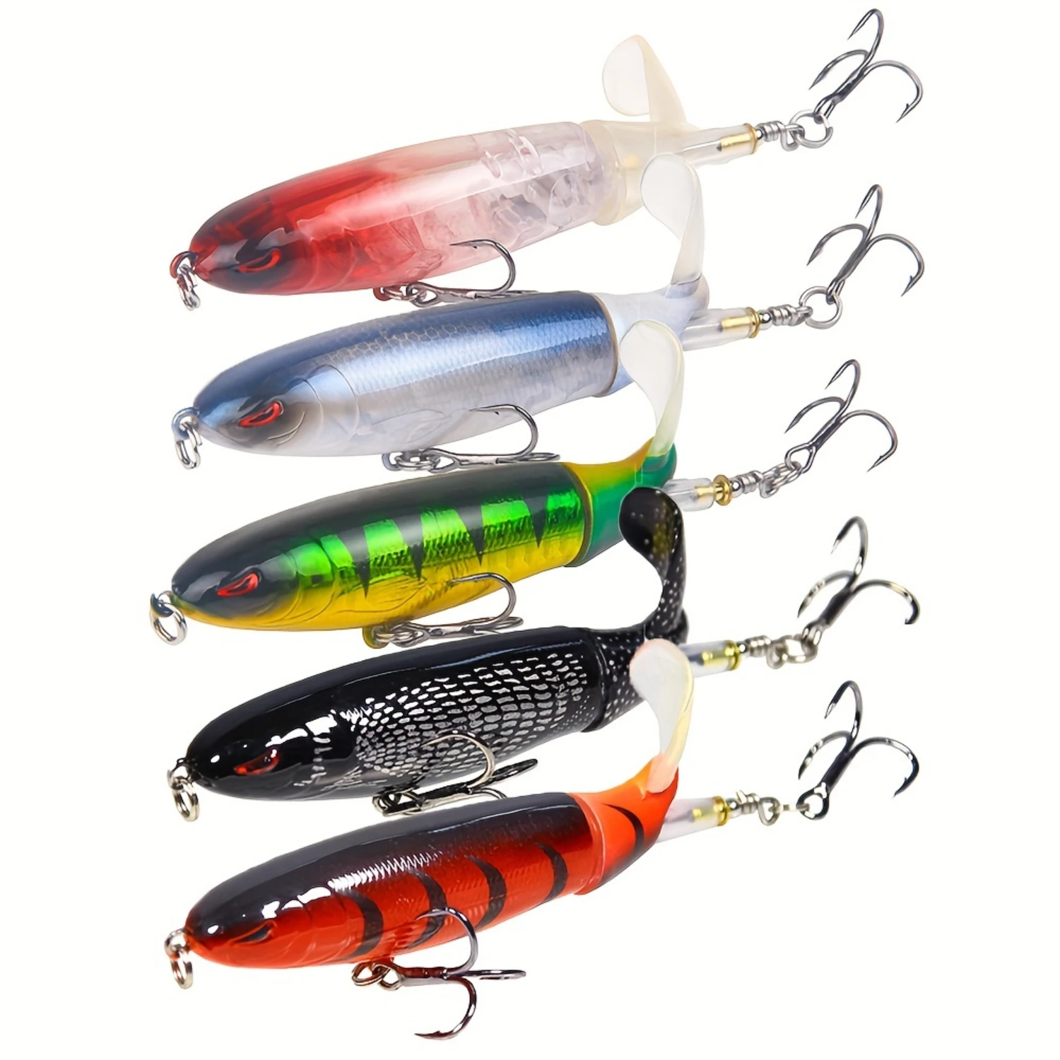 5pcs Top Water Fishing Lure Set, Artificial Lure With Rotating Tail And 2 Treble , Outdoor Fishing Tackle
5pcs Top Water Fishing Lure Set, Artificial Lure With Rotating Tail And 2 Treble , Outdoor Fishing Tackle