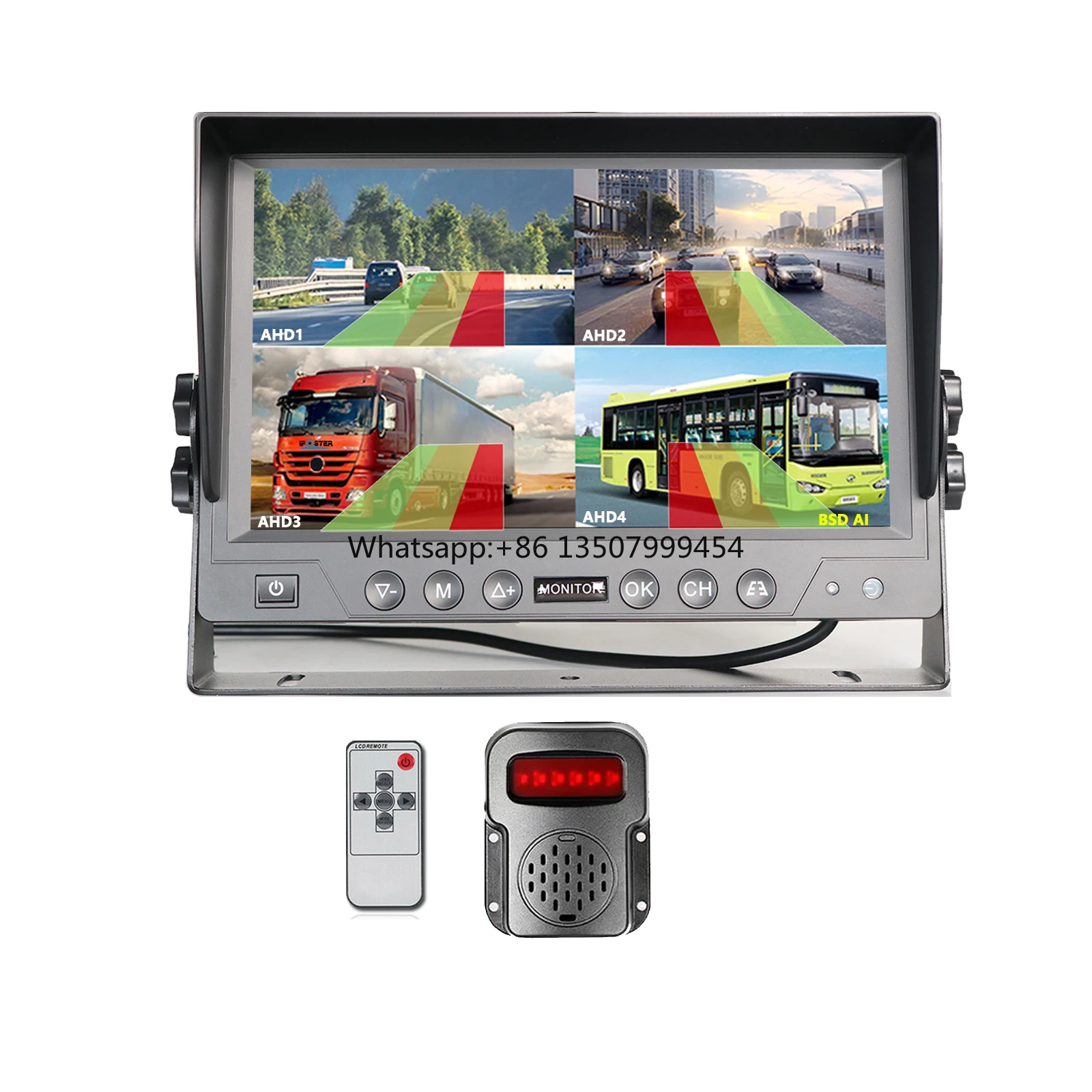 9 Inch Quad 4 Channels BSD Monitor Blind Spot Detection Warning System with Speaker for Truck Bus Trailer Motorhome
9 Inch Quad 4 Channels BSD Monitor Blind Spot Detection Warning System with Speaker for Truck Bus Trailer Motorhome