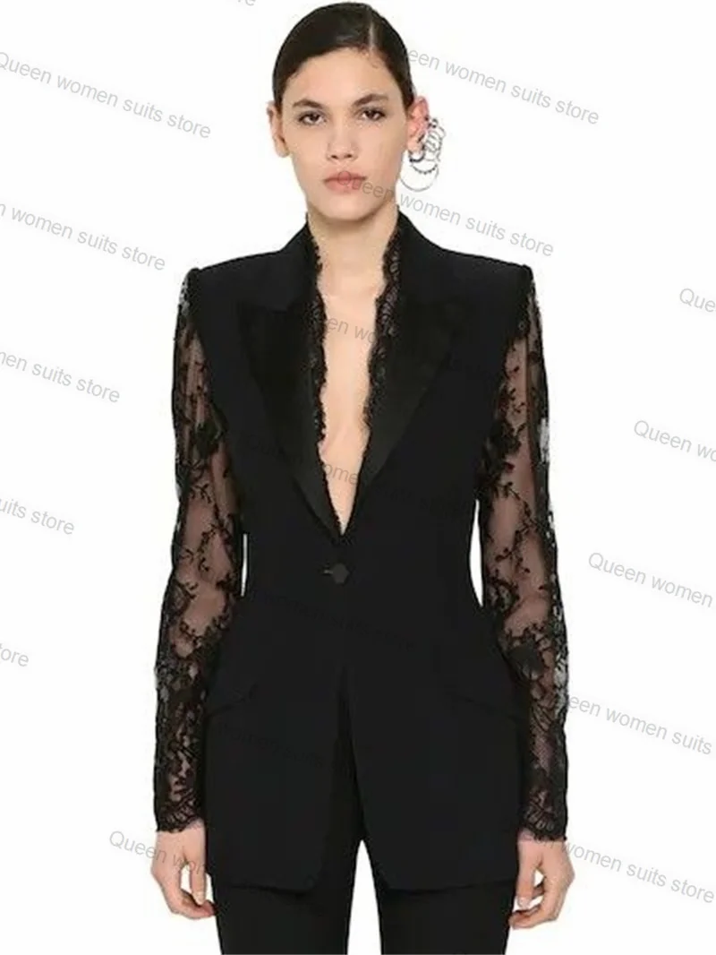 Black Lace 2 Pieces Women Suit Pants Set Blazer+Straight Trousers Formal Office Coat Customized Wedding Prom Dress Jacket
Black Lace 2 Pieces Women Suit Pants Set Blazer+Straight Trousers Formal Office Coat Customized Wedding Prom Dress Jacket