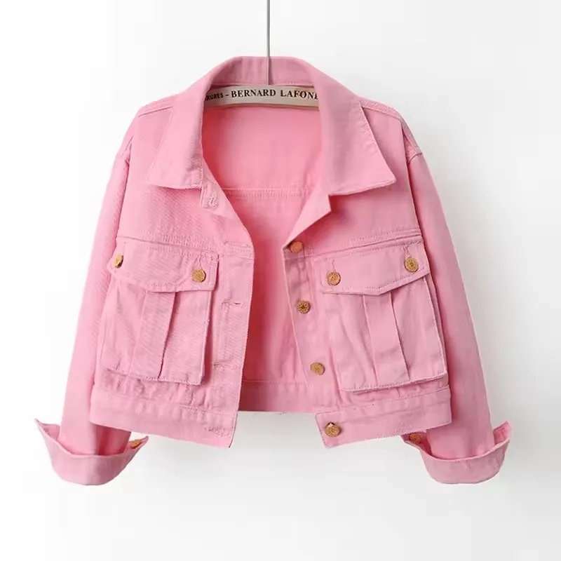 2025 New Pink Short Denim Coats Women Spring Autumn Turn-down Collar Single Breasted Pockets Jackets Loose Casual Cowboy Tops
2025 New Pink Short Denim Coats Women Spring Autumn Turn-down Collar Single Breasted Pockets Jackets Loose Casual Cowboy Tops