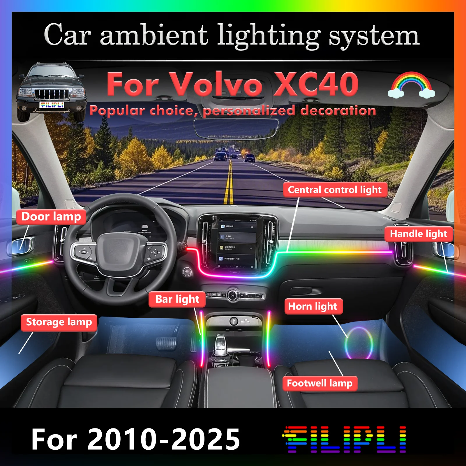 For Volvo XC40 RGB 64 Colors LED Car Interior Ambient Light Smart Remote Control Rainbow Acrylic Strip Kit
For Volvo XC40 RGB 64 Colors LED Car Interior Ambient Light Smart Remote Control Rainbow Acrylic Strip Kit