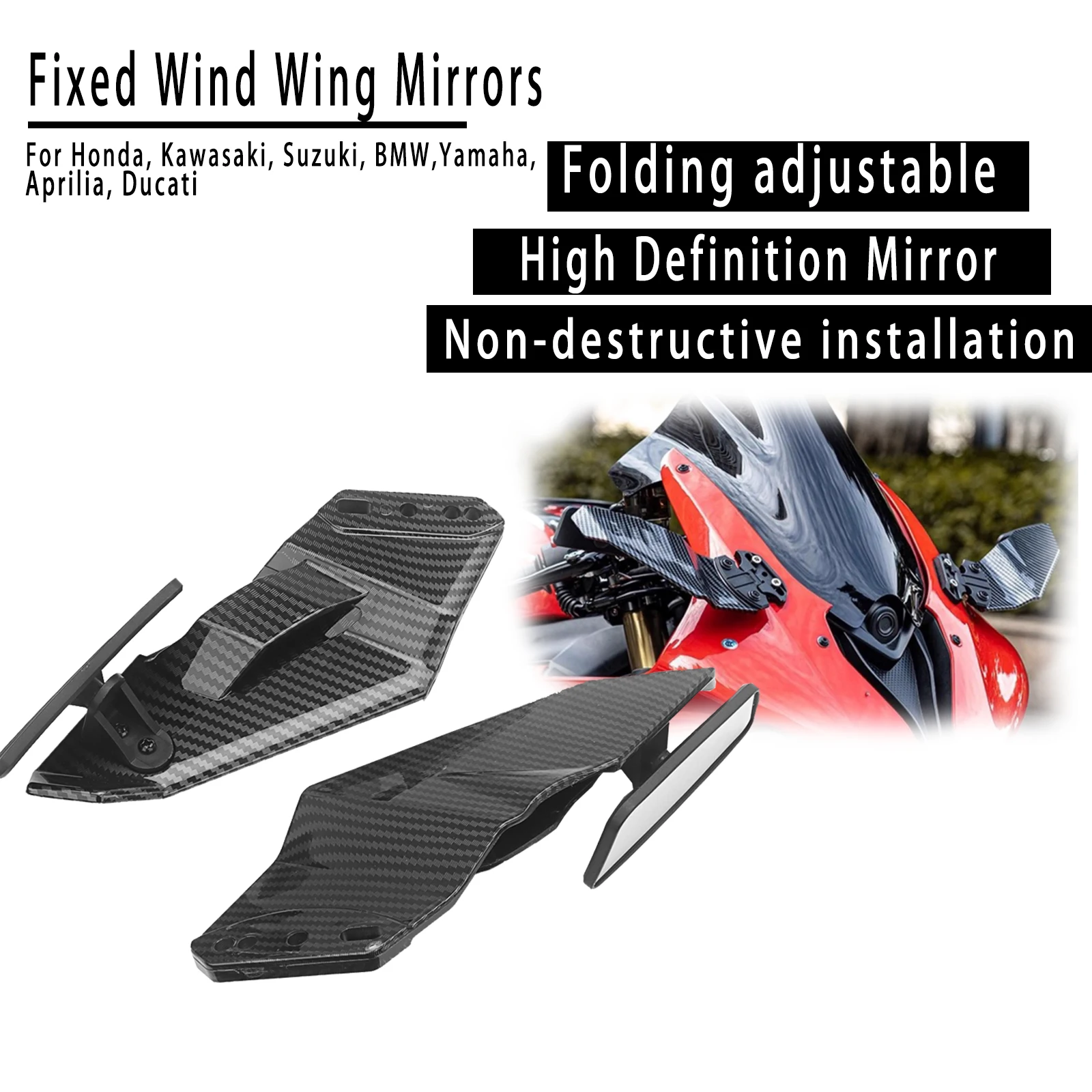 Motorcycle Mirror Adjustable Rotating Rearview Mirror Universal Side Wing Spoiler Fairing For Honda Kawasaki Suzuki BMW Yamaha
Motorcycle Mirror Adjustable Rotating Rearview Mirror Universal Side Wing Spoiler Fairing For Honda Kawasaki Suzuki BMW Yamaha