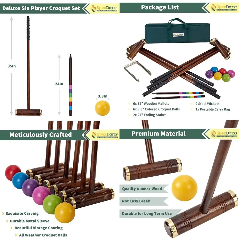 Игра в крокете для шести игроков, набор корокеток 35 дюймов с деревянными молотками премиум-класса/цветными шариками/кидками/птицами/сумкой для переноски, классический выход
Игра в крокете для шести игроков, набор корокеток 35 дюймов с деревянными молотками премиум-класса/цветными шариками/кидками/птицами/сумкой для переноски, классический выход
