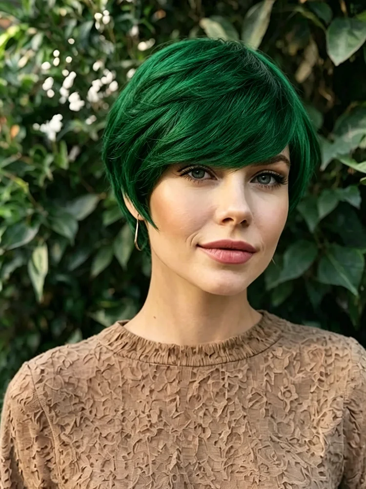 Rich Jewel-Toned Emerald Green Modern Pixie Cut Wig Human Hair With Heavy Blunt Fringe Dense And Smooth For Women Low-Maintenanc
Rich Jewel-Toned Emerald Green Modern Pixie Cut Wig Human Hair With Heavy Blunt Fringe Dense And Smooth For Women Low-Maintenanc
