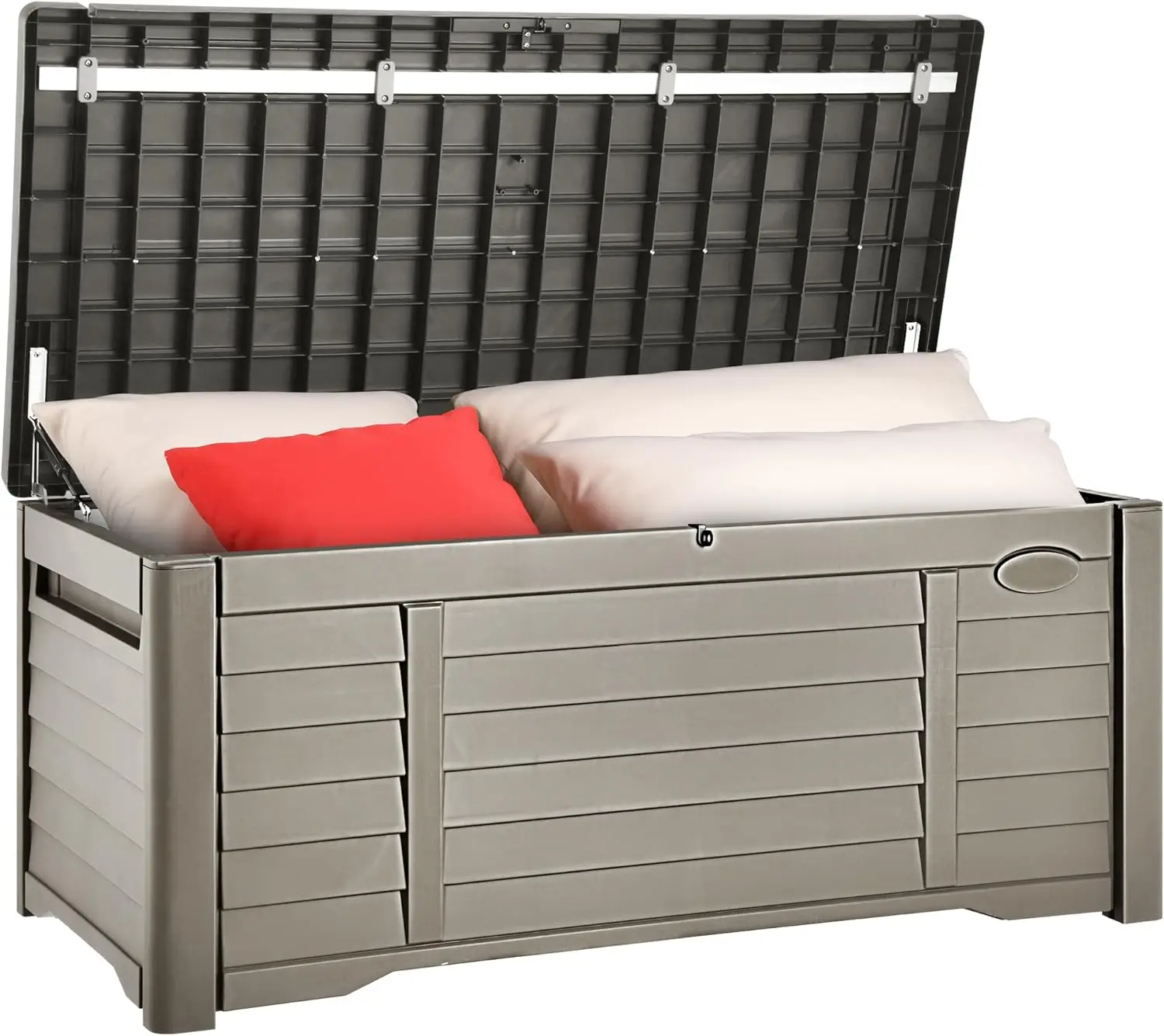 120 Gallon Large Outdoor Storage Deck Box, Waterproof Cushion Storage Bench with Lockable Lid for Patio, Pool Supplies 
120 Gallon Large Outdoor Storage Deck Box, Waterproof Cushion Storage Bench with Lockable Lid for Patio, Pool Supplies