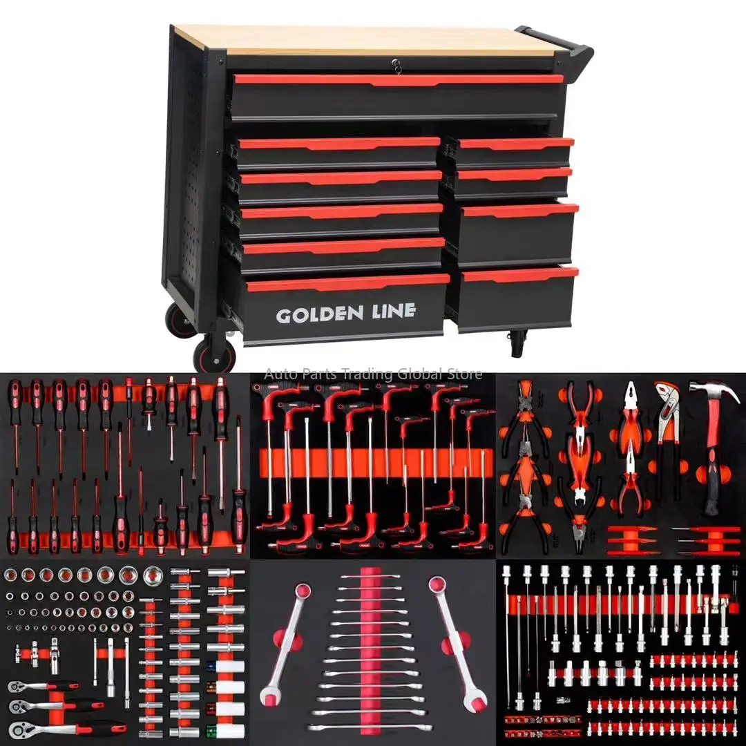 258pcs Heavy Duty Iron Toolbox Ten-Drawer Lockable Red Steel Wooden Top Customizable Tool Cart For Auto Repair Workshop OEM
258pcs Heavy Duty Iron Toolbox Ten-Drawer Lockable Red Steel Wooden Top Customizable Tool Cart For Auto Repair Workshop OEM